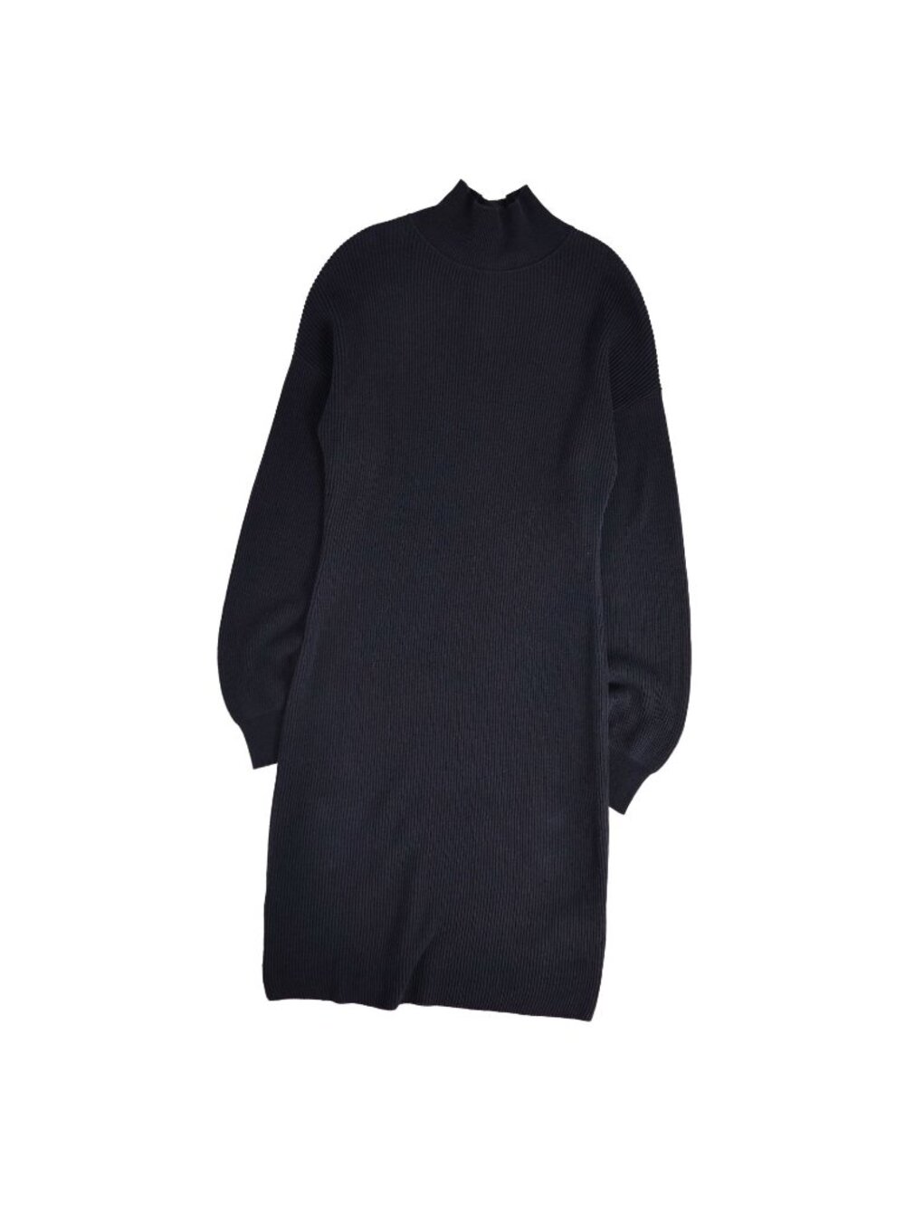Hermes Dress Knit High Neck Long Sleeve Sellier Buttons Cotton Wool Navy 34